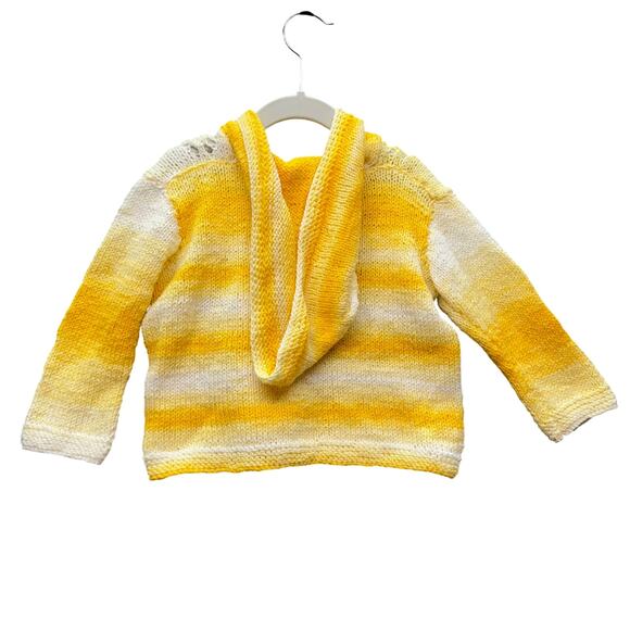 Girls Hand-Knit Cardigan Hoodie Sweater-Gradient Molttled Yellow Size 18-24 MO - Picture 2 of 9